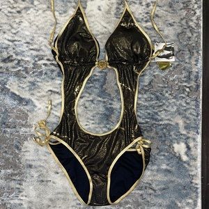 Womens Baby Phat One Piece Shimmery Gold Bathing Suit!